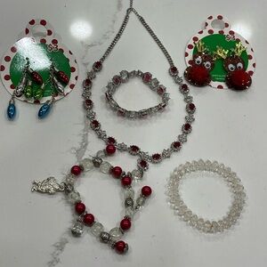 CHRISTMAS NECKLACE, SANTA BRACELET, EARRINGS